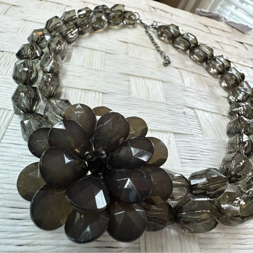 Stunning Beaded Large Flower Double Strand Statement Necklace